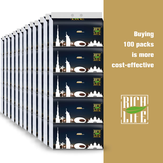 RICH LIFE Premium Facial Tissues - 3-Ply, 4-Ply, 5-Ply | Soft, Durable & Moisture-Proof | 100% Raw Wood Pulp | Small & Large Sizes | 5, 10, 20, 30, 50 & 100 Packs