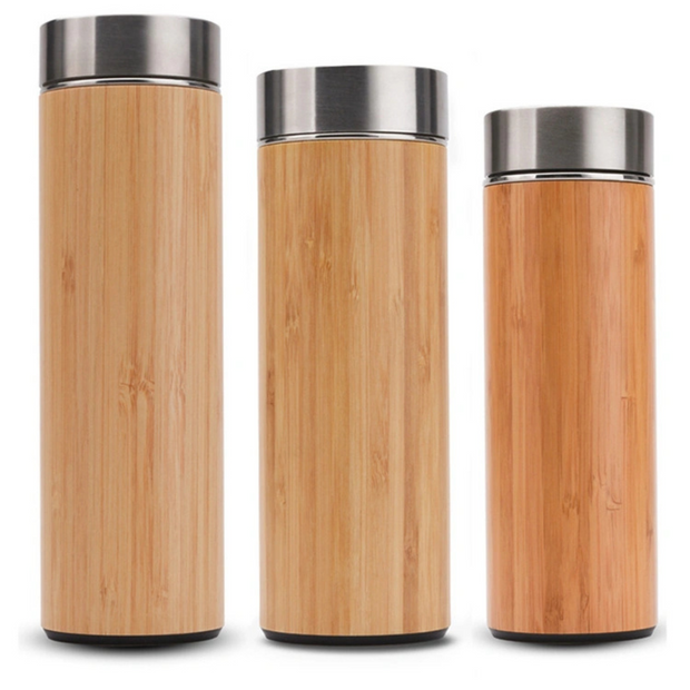 Wooden Water Bottle with Stainless Steel Filter & Temperature Display