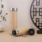 Wooden Water Bottle with Stainless Steel Filter & Temperature Display