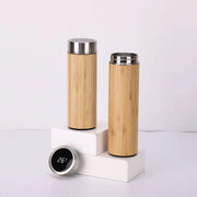 Wooden Water Bottle with Stainless Steel Filter & Temperature Display