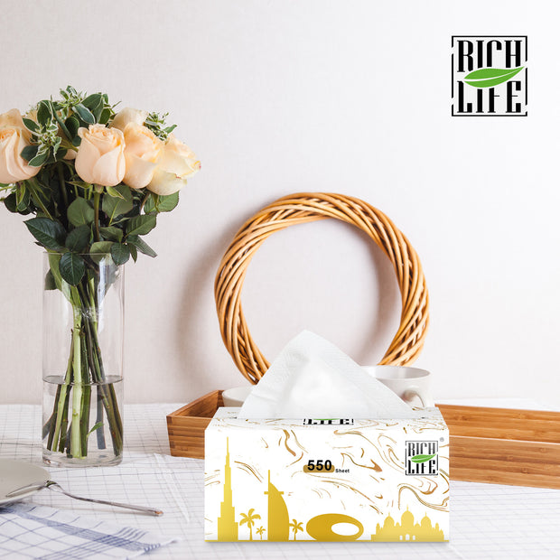 RICH LIFE Premium Facial Tissues - 3-Ply, 4-Ply, 5-Ply | Soft, Durable & Moisture-Proof | 100% Raw Wood Pulp | Small & Large Sizes | 5, 10, 20, 30, 50 & 100 Packs