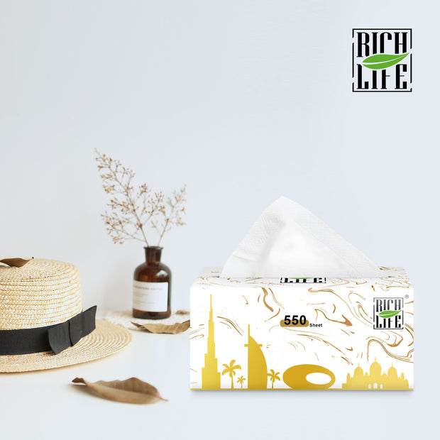 RICH LIFE Premium Facial Tissues - 3-Ply, 4-Ply, 5-Ply | Soft, Durable & Moisture-Proof | 100% Raw Wood Pulp | Small & Large Sizes | 5, 10, 20, 30, 50 & 100 Packs