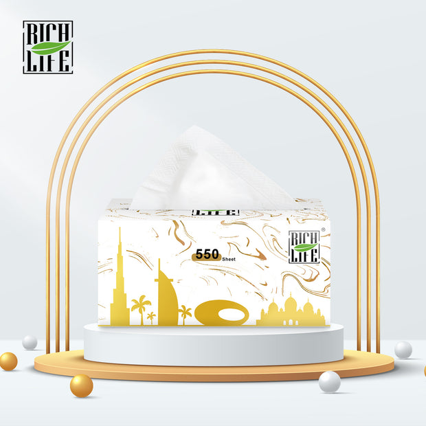 RICH LIFE Premium Facial Tissues - 3-Ply, 4-Ply, 5-Ply | Soft, Durable & Moisture-Proof | 100% Raw Wood Pulp | Small & Large Sizes | 5, 10, 20, 30, 50 & 100 Packs