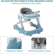 Foldable Baby Walker with Silent Wheels & Music – 2-Position Height