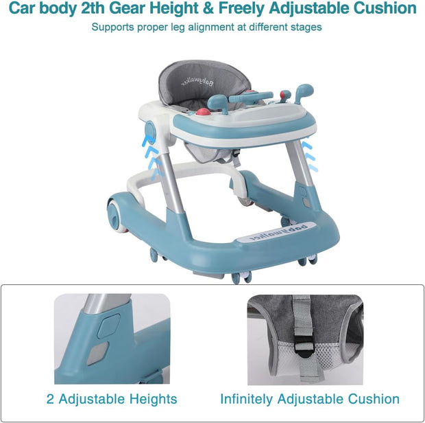 Foldable Baby Walker with Silent Wheels & Music – 2-Position Height