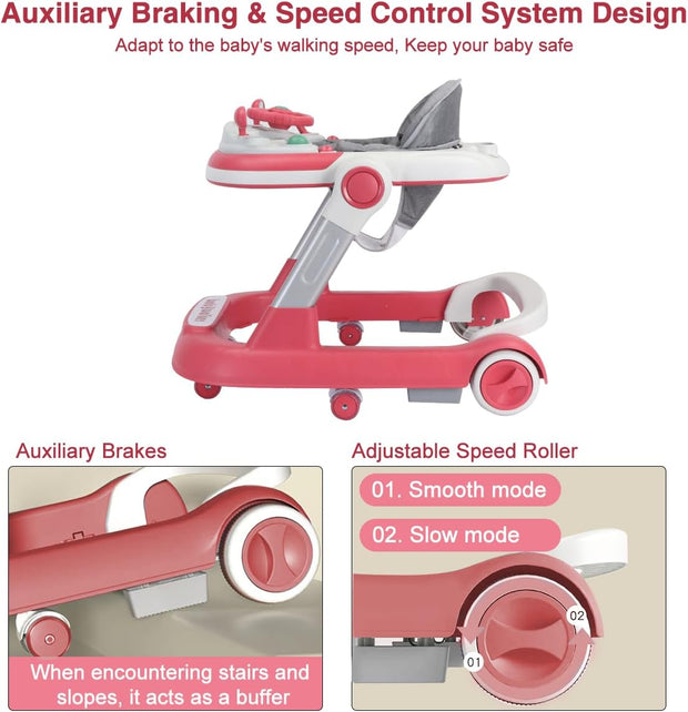 Foldable Baby Walker with Silent Wheels & Music – 2-Position Height