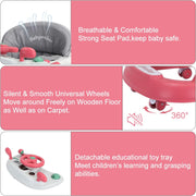 Foldable Baby Walker with Silent Wheels & Music – 2-Position Height