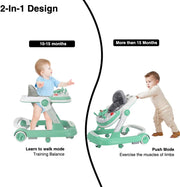 Foldable Baby Walker with Silent Wheels & Music – 2-Position Height