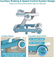 Foldable Baby Walker with Silent Wheels & Music – 2-Position Height