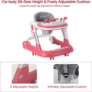 Foldable Baby Walker with Silent Wheels & Music – 2-Position Height