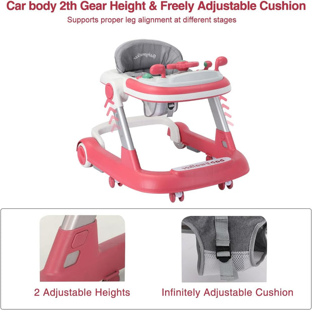 Foldable Baby Walker with Silent Wheels & Music – 2-Position Height