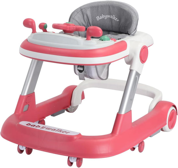 Foldable Baby Walker with Silent Wheels & Music – 2-Position Height