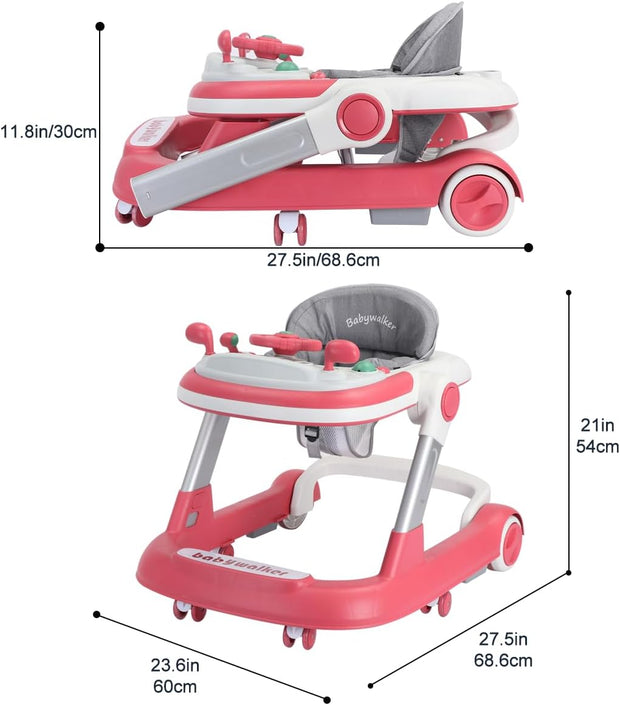 Foldable Baby Walker with Silent Wheels & Music – 2-Position Height