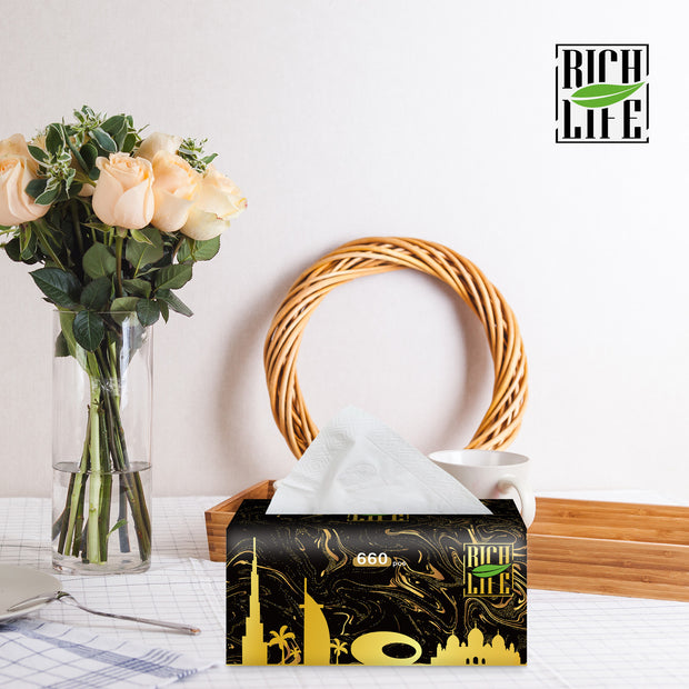 RICH LIFE Premium Facial Tissues - 3-Ply, 4-Ply, 5-Ply | Soft, Durable & Moisture-Proof | 100% Raw Wood Pulp | Small & Large Sizes | 5, 10, 20, 30, 50 & 100 Packs