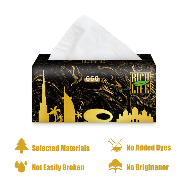 RICH LIFE Premium Facial Tissues - 3-Ply, 4-Ply, 5-Ply | Soft, Durable & Moisture-Proof | 100% Raw Wood Pulp | Small & Large Sizes | 5, 10, 20, 30, 50 & 100 Packs