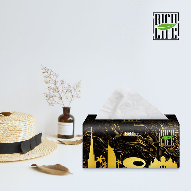 RICH LIFE Premium Facial Tissues - 3-Ply, 4-Ply, 5-Ply | Soft, Durable & Moisture-Proof | 100% Raw Wood Pulp | Small & Large Sizes | 5, 10, 20, 30, 50 & 100 Packs