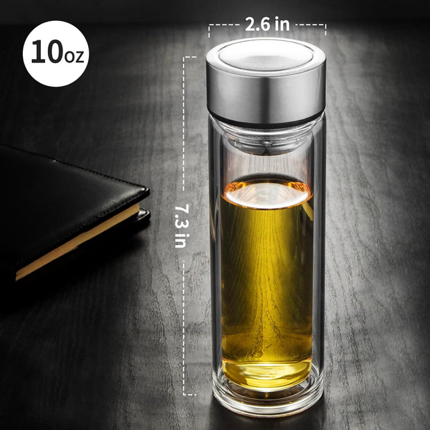 Glass Water Bottle with Stainless Steel Cover & Built-In Filter – Durable & Stylish