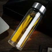 Glass Water Bottle with Stainless Steel Cover & Built-In Filter – Durable & Stylish