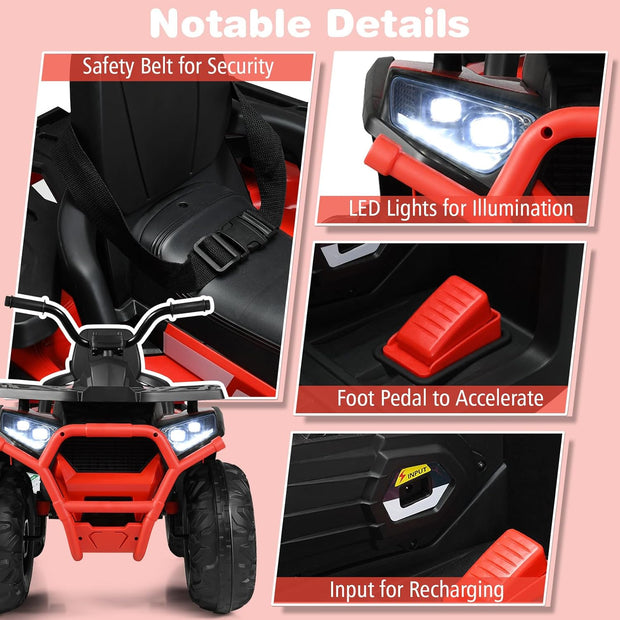 2-Seater 12V Kids ATV - Electric 4 Wheeler with 10AH Battery, Bluetooth, LED Headlights, Music, Radio, 4mph Ride-On Car for Ages 3-8