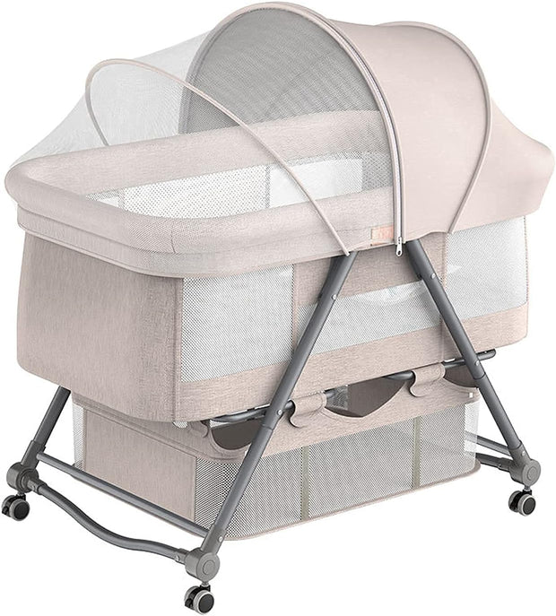 Portable Rocking Baby Bassinet with Mosquito Net & Storage