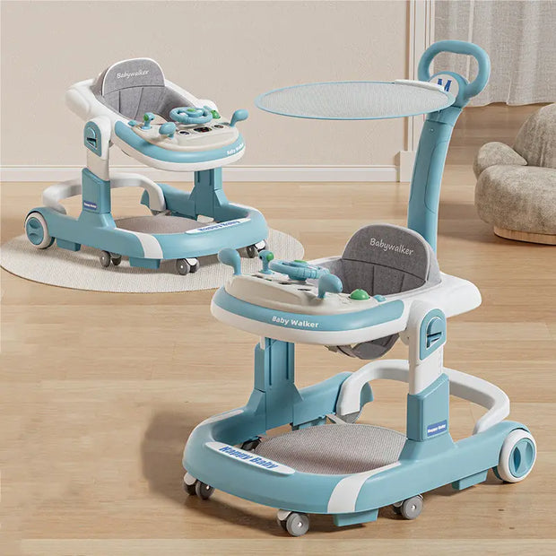 Foldable Baby Walker with Push Handle, Silent Wheels & Music – 2-Position