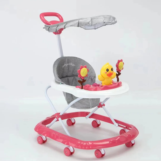 Adjustable Baby Walker with Music, Push Handle & Canopy