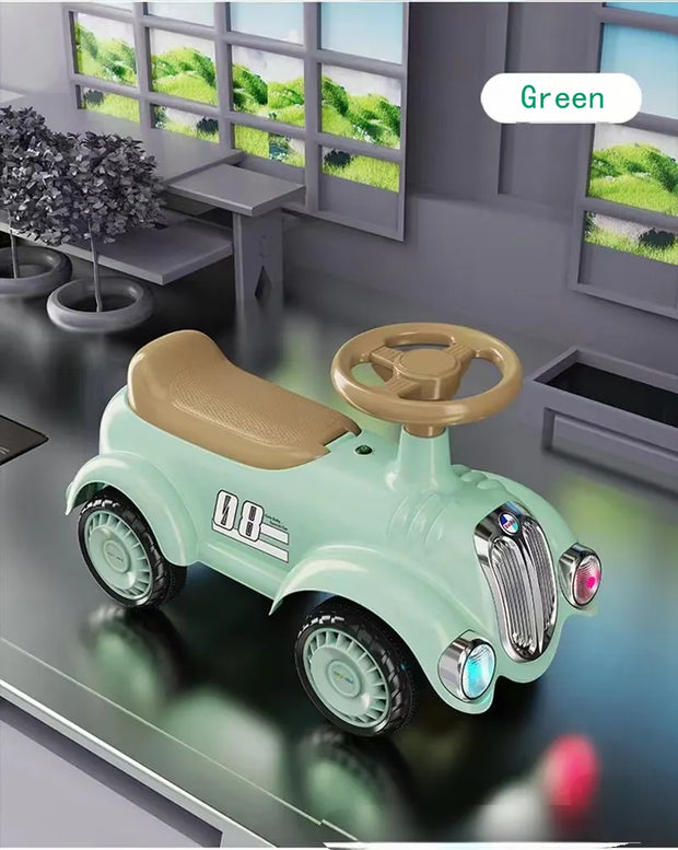 Kids Ride-On Toy Car with Music & Lights – Green, Red, Beige, Pink