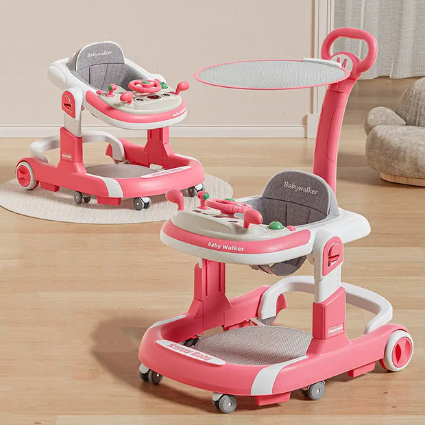 Foldable Baby Walker with Push Handle, Silent Wheels & Music – 2-Position