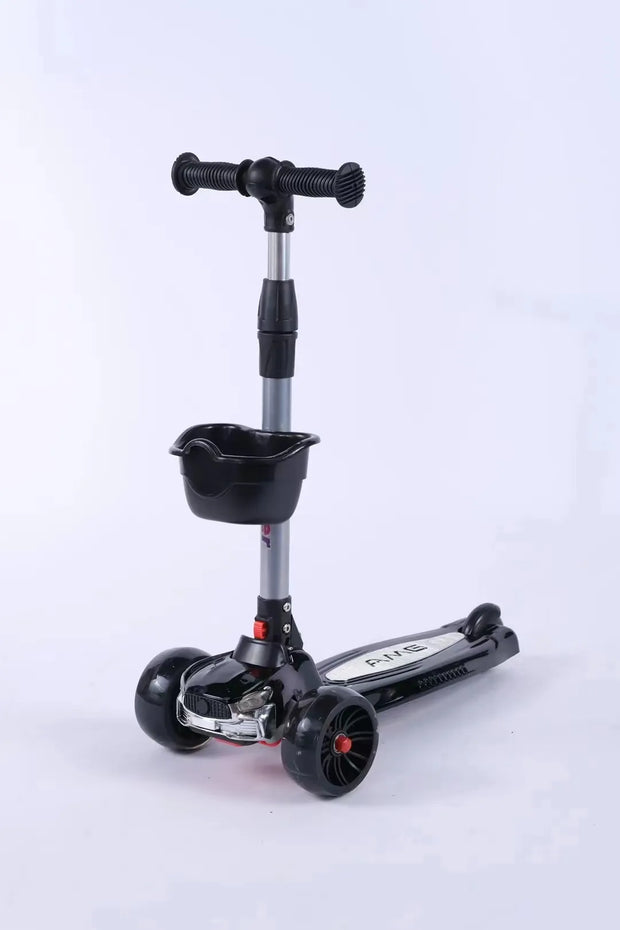 Adjustable Kids Scooter with PU Flashing Wheels, Music, Lights, and Front Basket