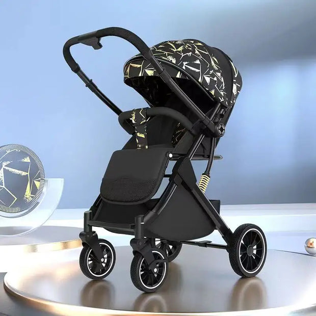 Foldable Baby Stroller with Reversible Handle & 5-Point Safety Belt