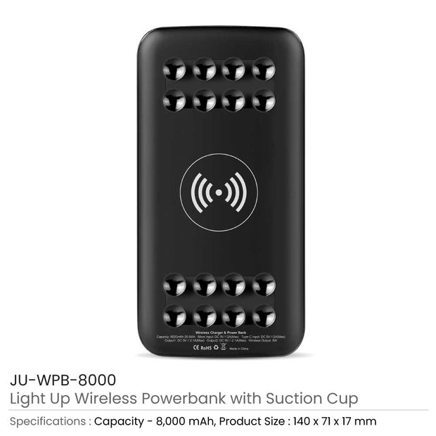 Light-Up Wireless Power Bank with Suction Cup – Portable, Stylish & Secure Charging