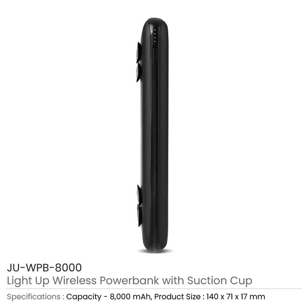 Light-Up Wireless Power Bank with Suction Cup – Portable, Stylish & Secure Charging