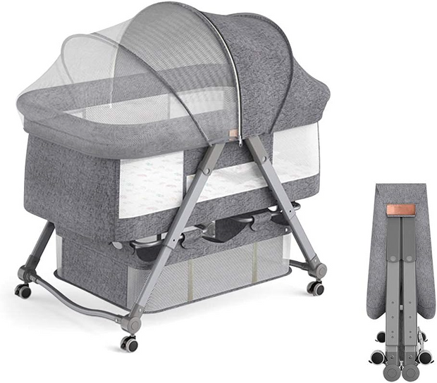 Portable Rocking Baby Bassinet with Mosquito Net & Storage