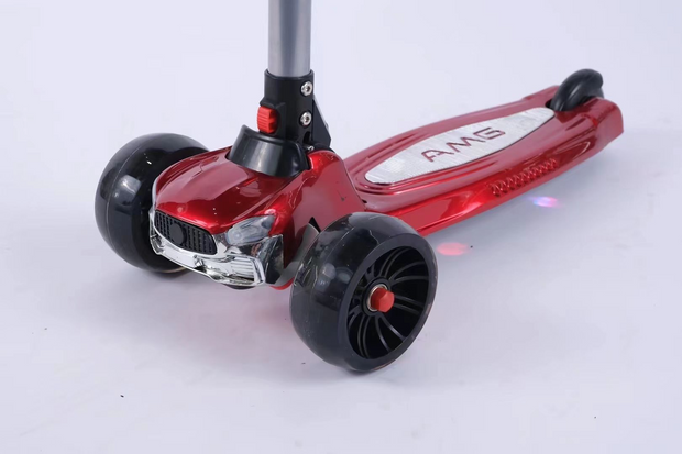 Adjustable Kids Scooter with PU Flashing Wheels, Music, Lights, and Front Basket